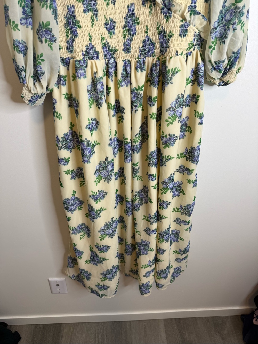 ASOS Yellow Floral Long Sleeve Midi maxi Dress size 12 blue ruffle - Picture 2 of 7
